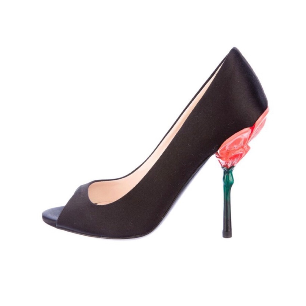 Prada Fairy Collection Black Satin Peep Toe 39